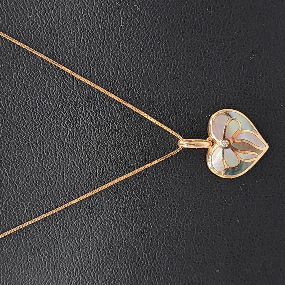 14k Rose Gold Mother Of Pearl And Diamond Designer Necklace